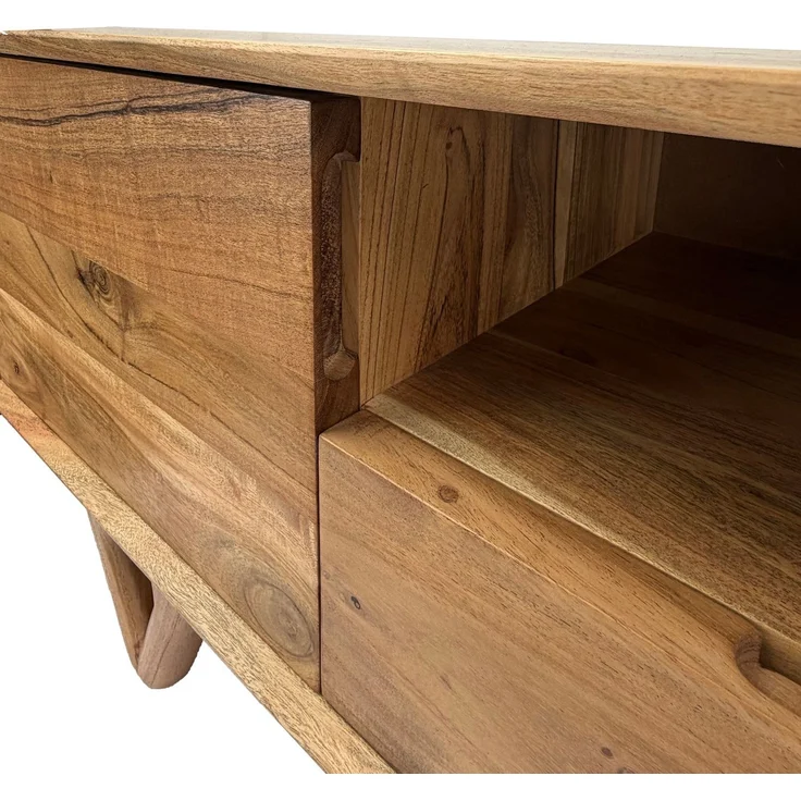 FINEBUY Lowboard FB114300 TV Board Massivholz 160cm Fernsehunterschrank Fernsehkommode (Natürliche Holzstruktur mit warmer Ausstrahlung), Clevere Aufteilung für Technik und Zubehör – Bild 5