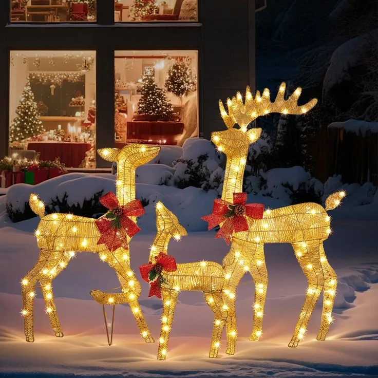 LALAHO Weihnachtsfigur 3-teiliges LED Rentier Familie Weihnachtsbeleuchtung, mit 270 LEDs, Rentier Weihnachten Deko für Außen und Innen
