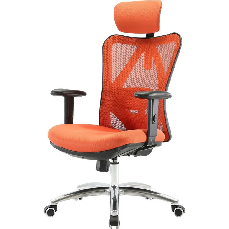 Sihoo Bürostuhl, Ergonomischer Drehstuhl mit höhenverstellbarer Kopfstütze und Klimaregulierendem Netzbezug, Orange, 66x129x69 cm