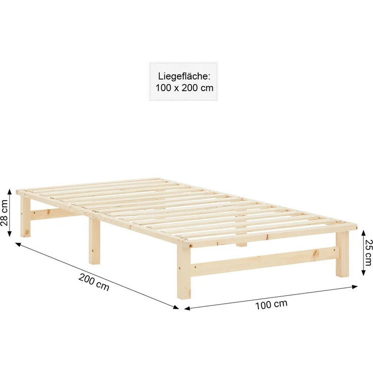 Holzbett 100x200 mit Bettkasten 2er Set Holzbettrahmen Palettenbett Einzelbett Bett Massiv Holz Jugendbett Gästebett Lattenrost – Bild 3