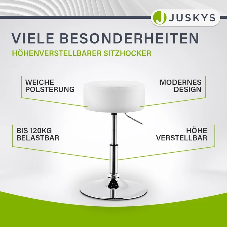 Juskys 'Tonia' Schminktisch Sitzhocker mit Kunstleder-Bezug, weiß – Bild 7