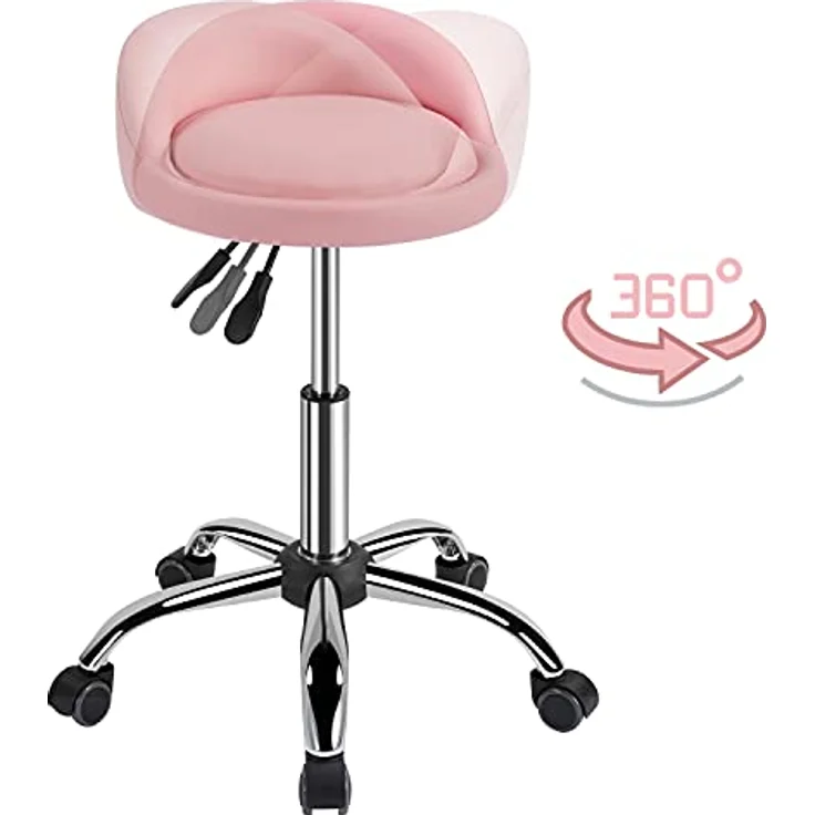 Yaheetech Rollhocker Bürohocker mit Rollen, Drehhocker mit niedriger Rückenlehne, Arbeitshocker Höhenverstellbar, Sitzhöhe 46,5-61 cm, Hellrosa – Bild 9