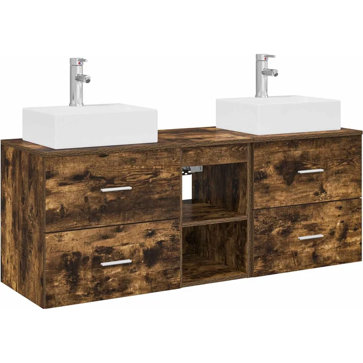 vidaXL Badezimmerschrank-Set 3 stk. Geräucherte Eiche 3405839 – Bild 2
