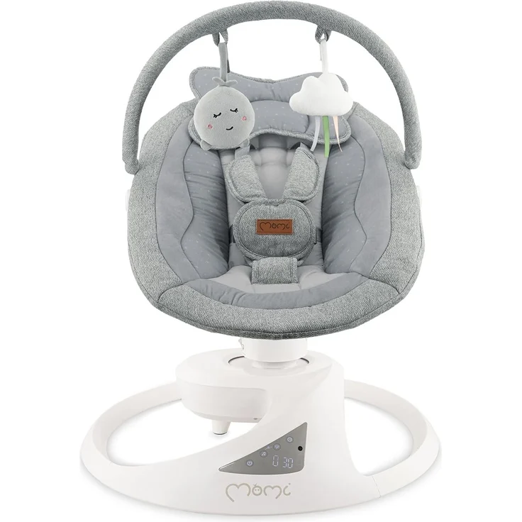 MoMi Babywippe PEARL für Babys bis 9 kg, 360° drehbarer Sitz, LED-Panel, Bluetooth, Fernbedienung, Batterie- oder Netzbetrieb, Netzteil mit USB-Kabel, 5-Punkt-Sicherheitsgurt, Bügel und Spielzeug – Bild 8