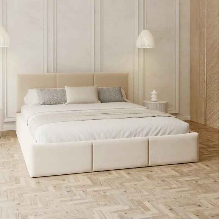 FDM Polsterbett AMBER modern mit Bettkasten MADE IN EU - mit Trinity Velours Bezug (verfügbar 90x200 120x200 140x200 160x200 180x200cm, Bettrahmen, Bett, mit großen gepolsterten Kopfteil, mit Bettkasten zum aufklappen), Hebbarer Metallrahmen, Bettkaste...