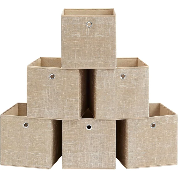 SONGMICS Aufbewahrungsbox mit Griff, 6er Set, Vliesstoff sandbeige, 30 x 30 x 30 cm