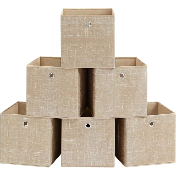 SONGMICS Aufbewahrungsbox mit Griff, 6er Set, Vliesstoff sandbeige, 30 x 30 x 30 cm