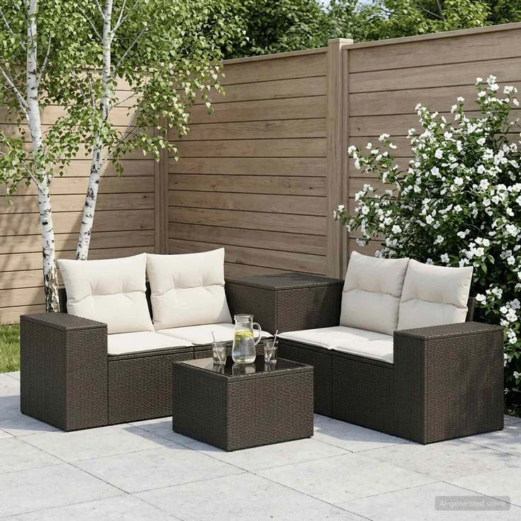 vidaXL Sofa Set 6 stk. Schwarz und Cremeweiß Polyrattan und Stahl 3447551 – Bild 1