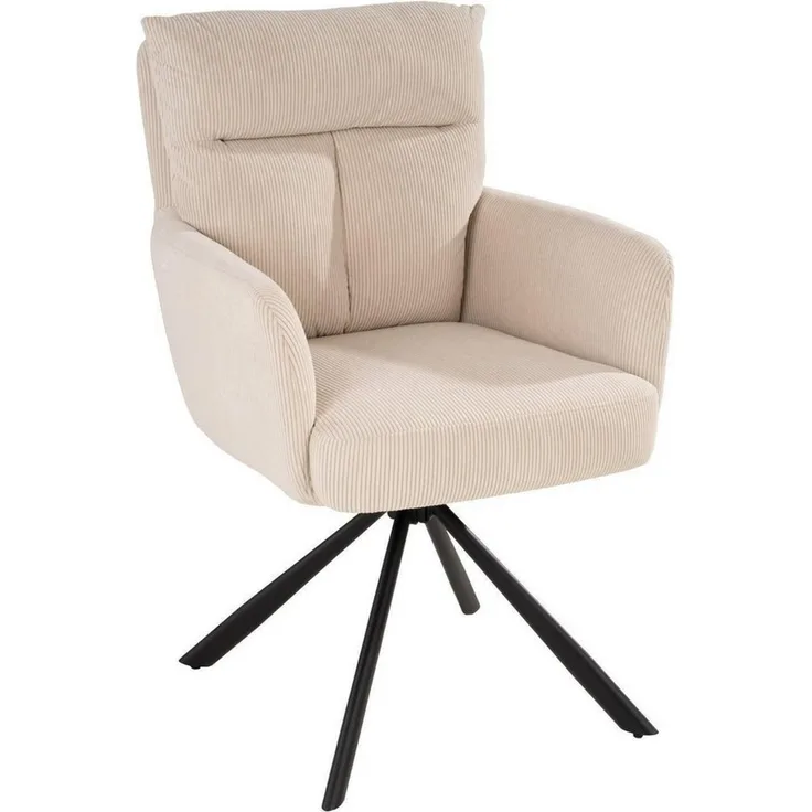 Home4You Polsterstuhl, Beige, Cordbezug, Metallgestell, (1 St), 180 Grad drehbar mit Rückholfunktion