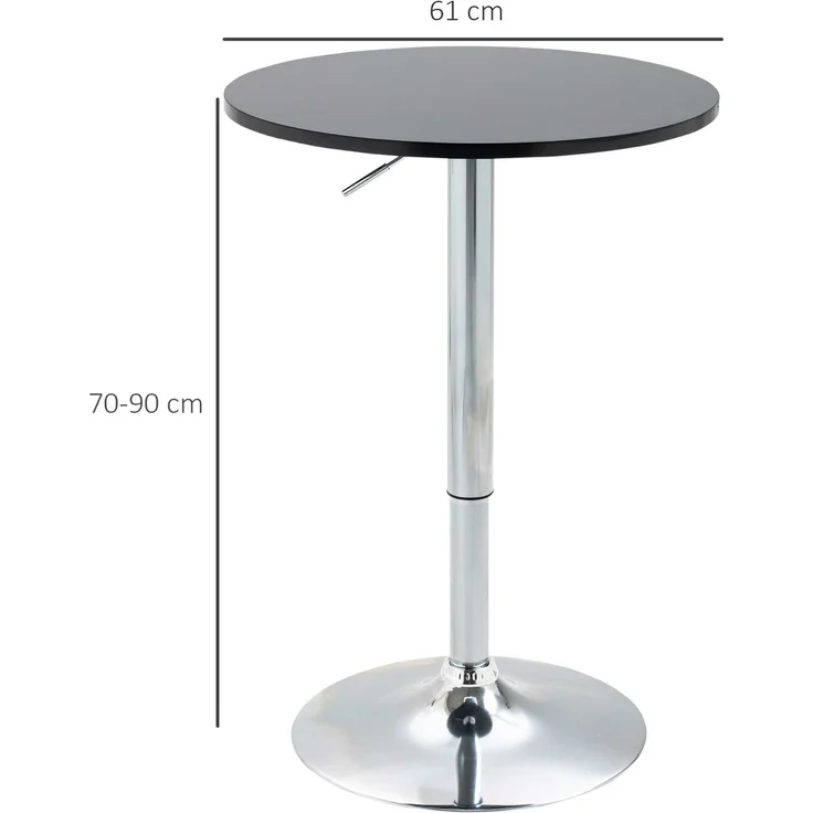 EINHOM Runder Bartisch Höhenverstellbar Drehtisch Stahl Schwarz Ø61 × 70-97 cm – Bild 2