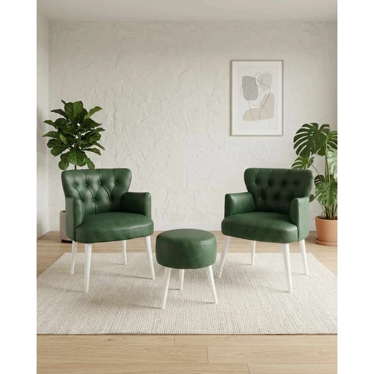 Hanah Home 'Az-2Rom-Byz - Green' Ohrensessel- und Hocker-Set (3-teilig), Grün, 60 x 84 x 52 cm – Bild 1