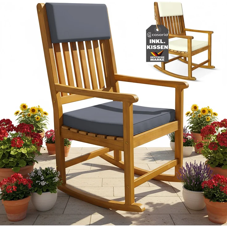 CASARIA® Schaukelstuhl Gartenstuhl Holz Anthrazit – Bild 2