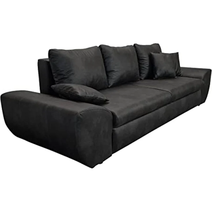 Big-Sofa mit Schlaffunktion und Bettkasten XXL Couch im Vintage Look in Schwarz – Bild 7