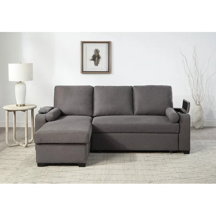 ATLANTIC home collection Ecksofa Gorje L-Form, mit Schlaffunktion, Stauraum, Becherhalter, Staufächer & Kissenrollen – Bild 5