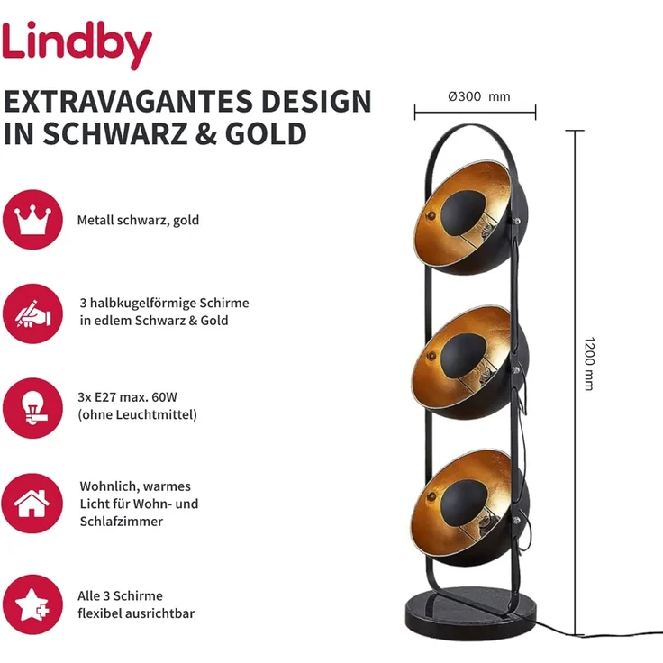 Lindby Deckenleuchten Vivica, Holz IP20, 3 x 40 W – Bild 2