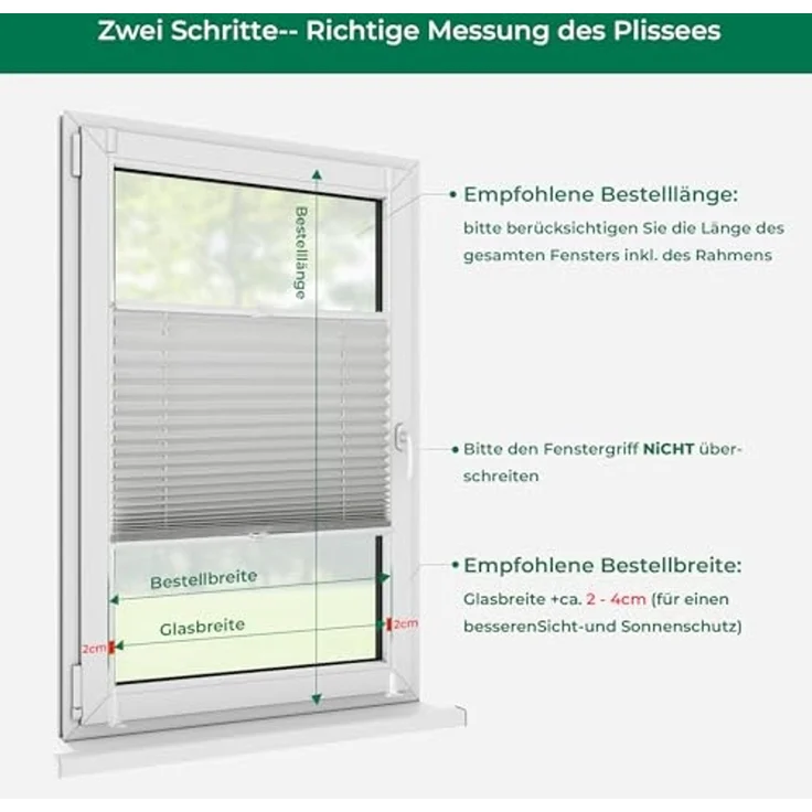 Allesin Plissee ohne Bohren Plissees Klemmfix Hellgrau 60x120cm(BxH), Plisseerollo Faltrollo mit Klemmträger, Jalousie Rollos für Fenster und Tür, Sichtschutz und Sonnenschutz – Bild 5