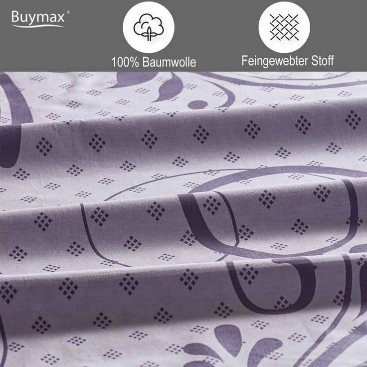 Buymax Bettwäsche Wendebettwäsche, Kissenbezug 80x80cm, Renforce: 100% Baumwolle, 2 teilig, Bettbezug-Set, mit Reißverschluss, Muster Floral Barock – Bild 3