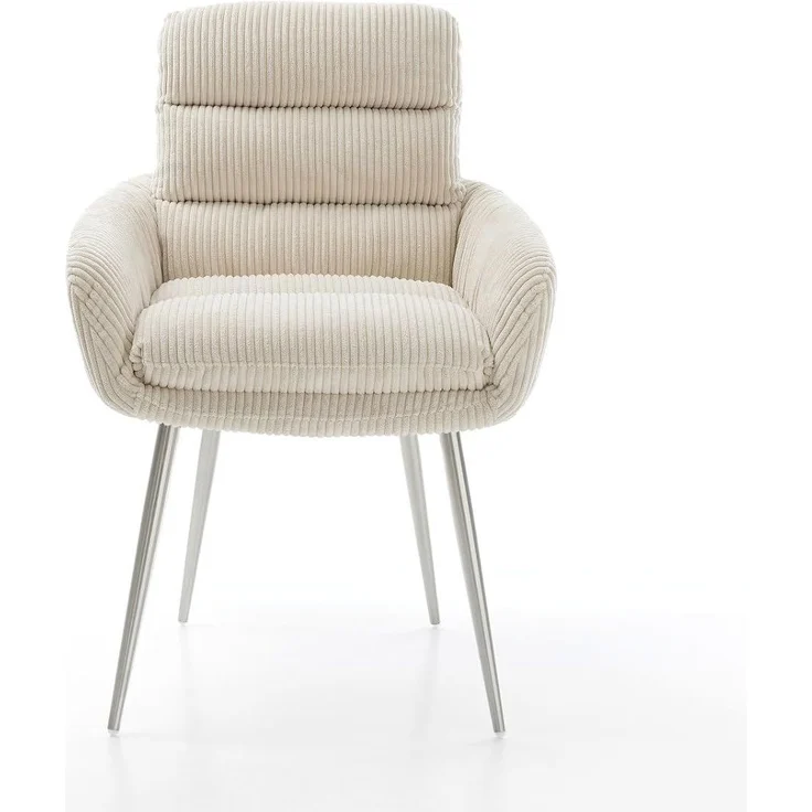 Esszimmerstuhl Abelia-Flex mit Armlehnen Cord Beige 4-Fuß konisch Edelstahl – Bild 3