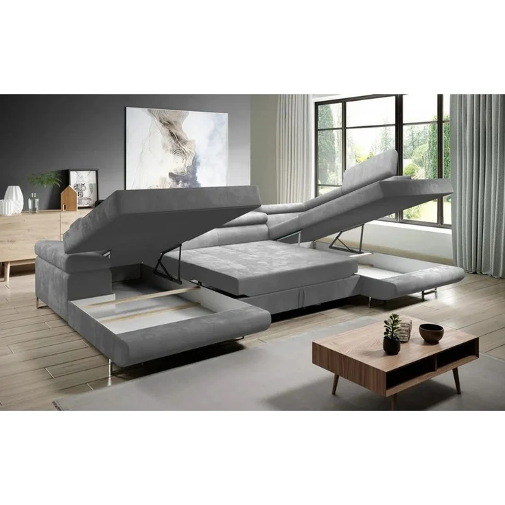 Muffo Ecksofa WILD U, Verstellbare Kopfstützen, elegante Metallbeine, 2 Bettzeugkasten, gelegentliche Schlaffunktion – Bild 2