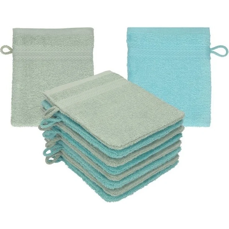 Betz Waschhandschuh 10 Stück Waschhandschuhe Premium 100% Baumwolle Waschlappen Set 16x21 cm Farbe heugrün - Ocean (10-tlg) – Bild 3