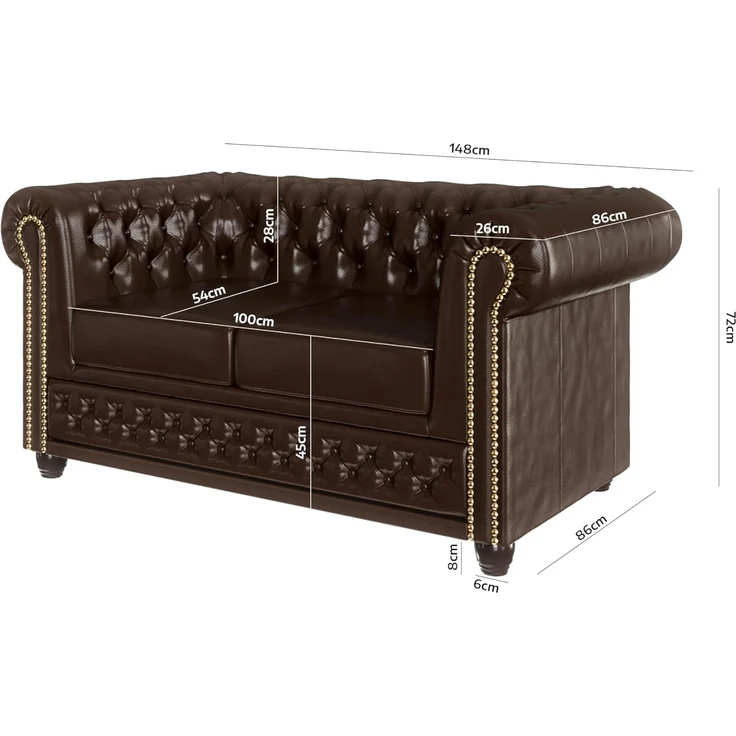S-Style Möbel Chesterfield-Sofa Jeff, 2-Sitzer aus veganem Leder mit Holzfüßen, mit Wellenfederung – Bild 3