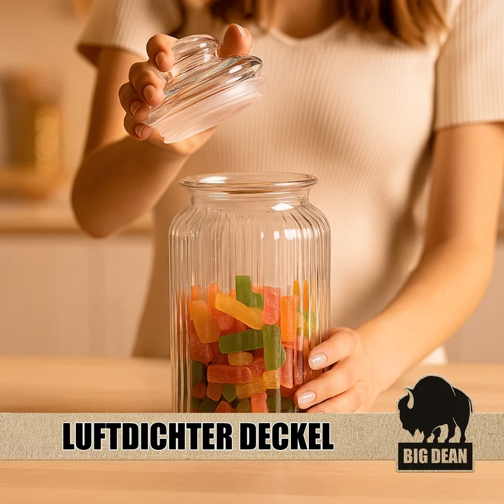 BigDean Bonbonglas 3x 1300ml Bonboniere Bonbonglas mit Deckel in Geschenkbox Vorratsgläser Spülmaschinfest Candy Bar Gläser – Bild 3