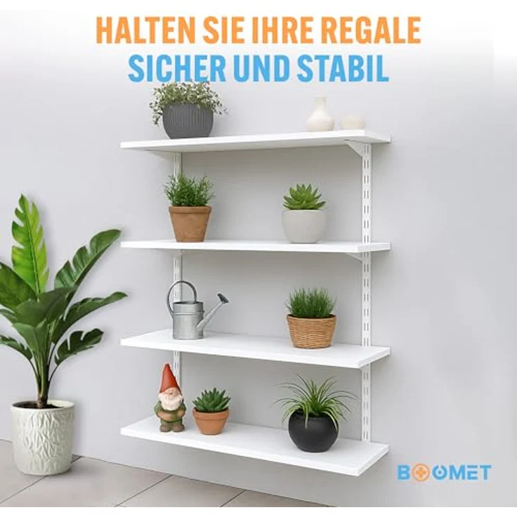 BOOMET Wandregalhalter Regalträger 2-reihig für Wandschienen, 4-tlg, Regalsystem Weiß 17cm Wandregalhalter Regalwinkel – Bild 6