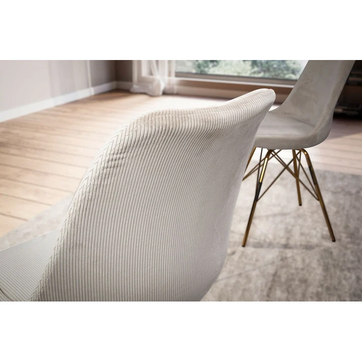 Esszimmerstuhl 2er Set Cara Cord Beige Goldbeine Skandinavisches Design – Bild 6