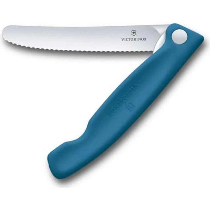 Victorinox Swiss Classic Faltbares Picknick-Messer für Wanderungen, Obst, Gemüse, Brötchen, Wurst, mit Wellenschliff, Extra Scharf, Blau – Bild 3