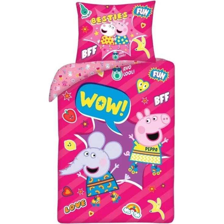 Peppa Pig Bettwäsche Set aus Baumwolle Bettdeckenbezug 140 × 200 cm mit 70 × 90 cm Kissenbezug