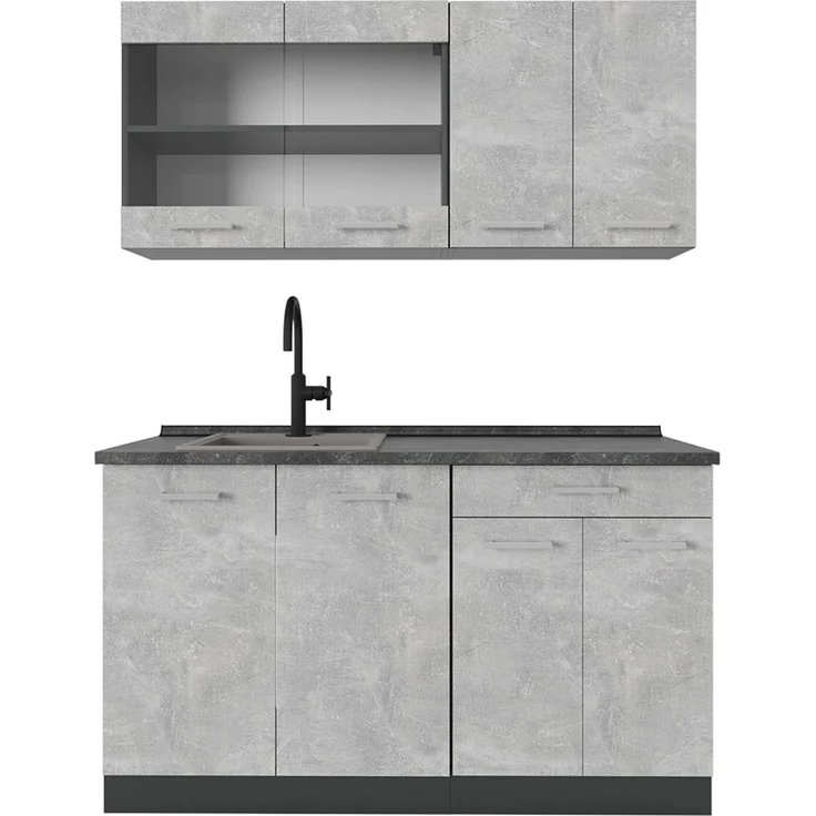 Singleküche R-Line Beton/Anthrazit 140 cm ohne Arbeitsplatte Vicco – Bild 1