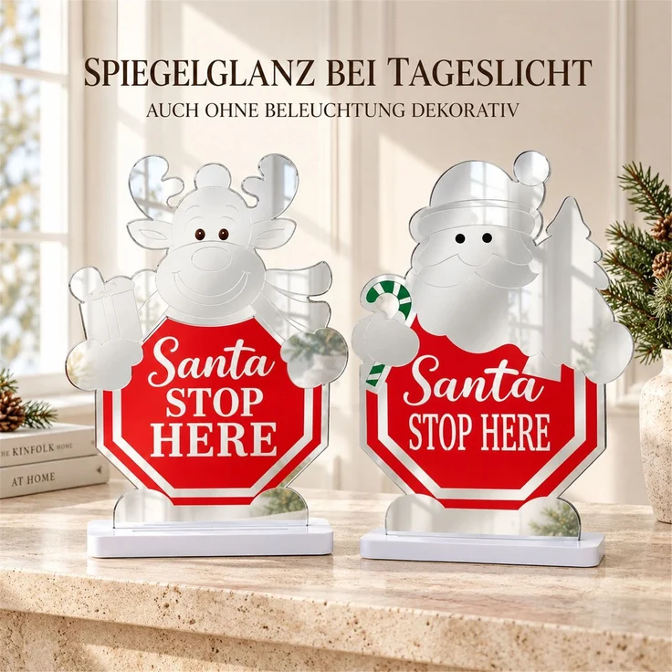 LED Infinity Spiegel 2er-Set Santa Stop Here, Rentier und Santa mit Timer – Bild 6