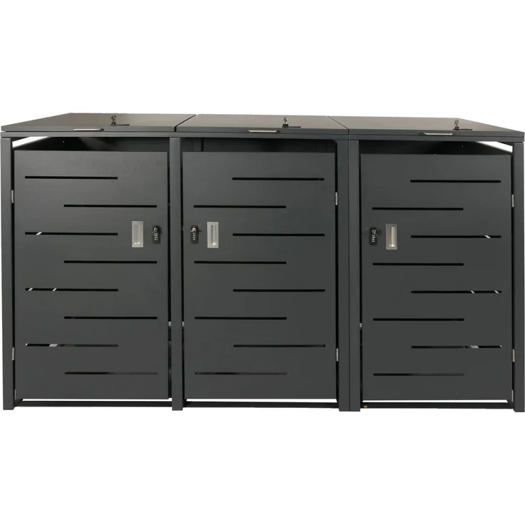 XL 3er-/6er-Mülltonnenverkleidung HWC-E83, Mülltonnenbox, erweiterbar 116x212x98cm ~ anthrazit Stahl, 100kg – Bild 4