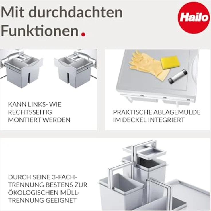 HAILO Abfallsorter 29 (12 + 2x8,5) Liter RAUMSPAR TANDEM S ab 50 cm Schrankbreite – Bild 4