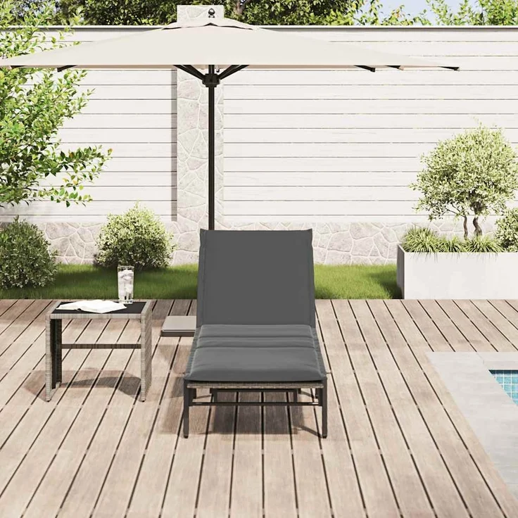vidaXL Sonnenliege mit Auflage Hellgrau Poly Rattan 4104084 – Bild 2