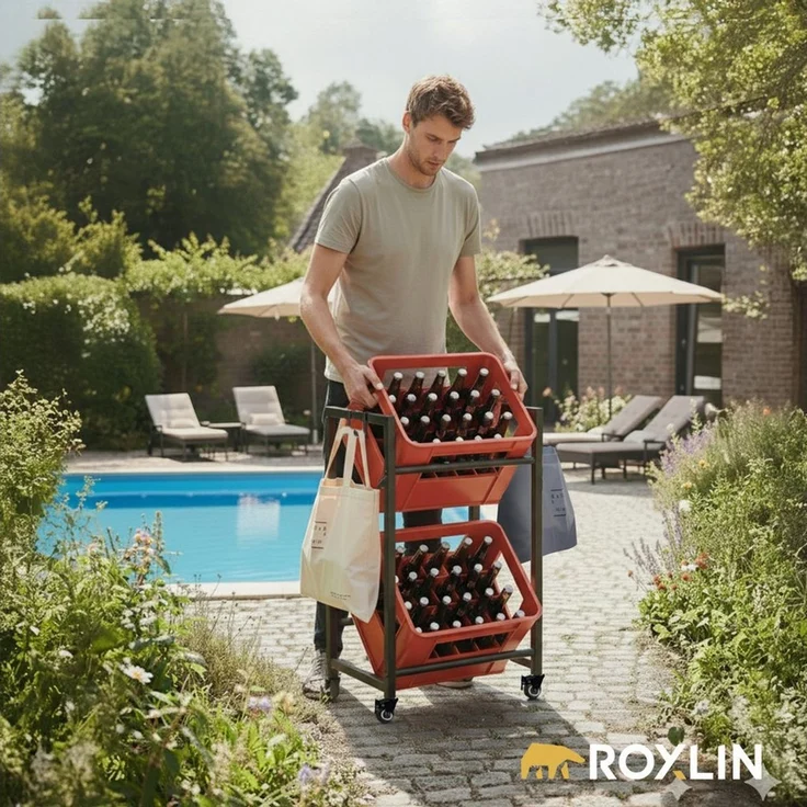 Roxlin Ablageregal Getränkekistenregal für 3/6 Kisten – Metallregal mit Ablage 300 kg, 02-tlg. – Bild 4