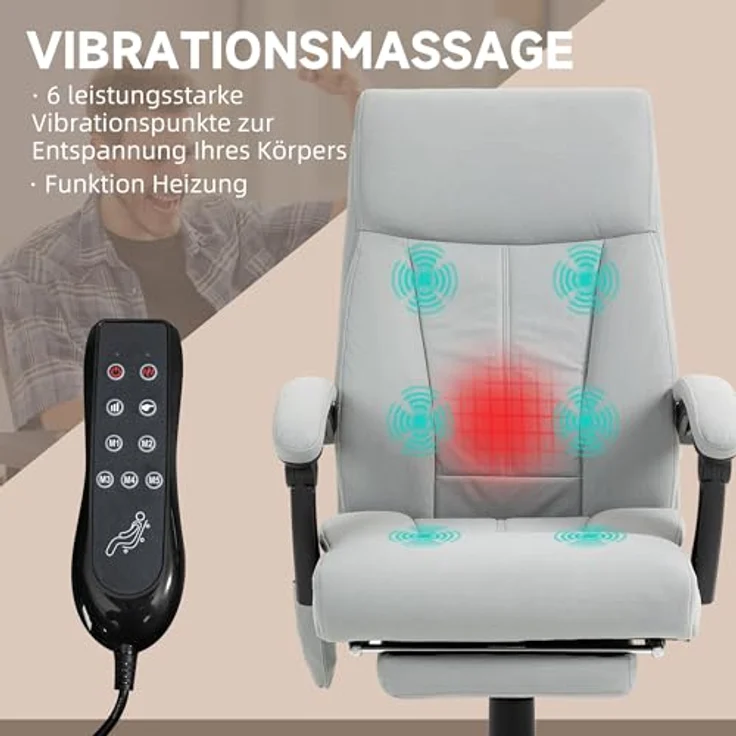 Vinsetto Massage-Bürostuhl mit Fußstütze, entspannende Massagefunktion für ergonomisches Sitzen – Bild 4