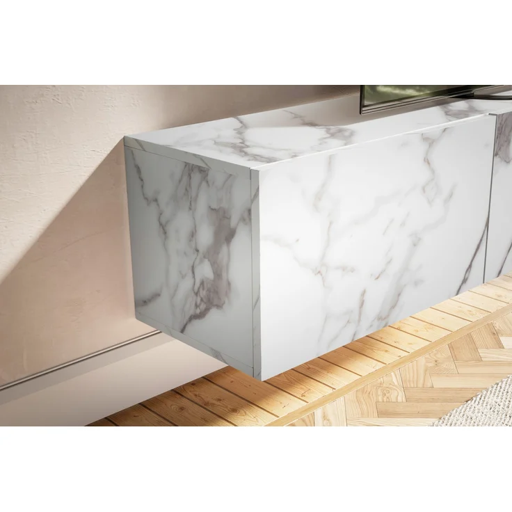 FINEBUY Lowboard FB58627 (Marmor-Optik Weiß 120x30x30 cm mit zwei Türen), TV-Kommode Hoch, TV-Schrank Modern, Fernsehtisch – Bild 5