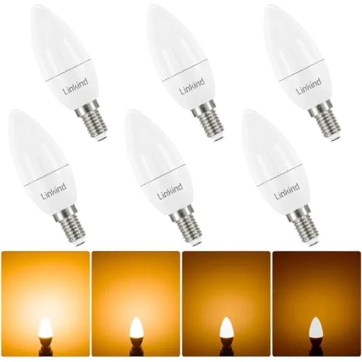 Linkind Dimmbar E14 Lampe 4.2W Kerzenform, Ersetzt 40 Watt, B35 LED Kerze Birne 470 Lumen, 2700K Warmweiß E14 Energiesparlampe, 6 Stück – Bild 2
