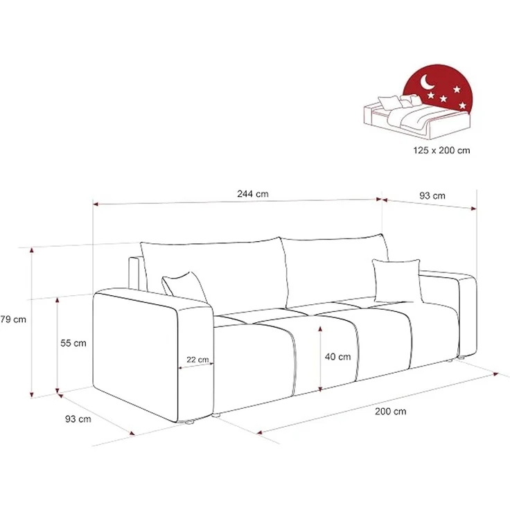 Ein Schlafsofa mit Schlaffunktion und Staufächern, gefertigt aus Massivholz und mitteldichter Faserplatte, mit Ziernähten auf der Sitzfläche. – Bild 3