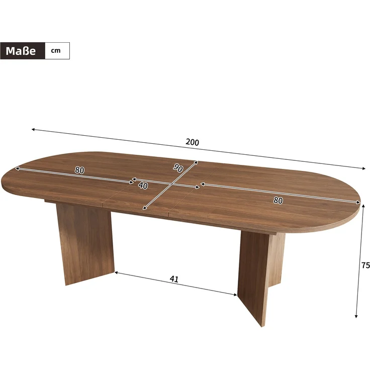 Esstisch 160/200x90 cm ausziehbar – MDF in Walnuss mit abgerundeten Ecken – Bild 5