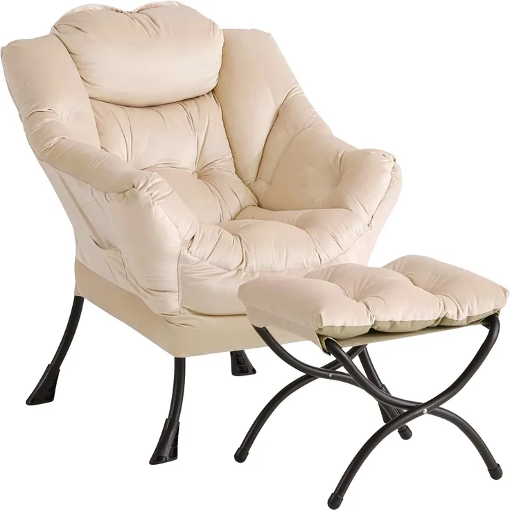 GarveeHome Lazy Chair Mit Ottomane, Großer Lounge-Sessel Akzentstuhl, Bequemer Lesesessel Mit Klappbarer Fußstütze Und Seitentasche Für Wohnzimmer, Schlafzimmer Und Büro