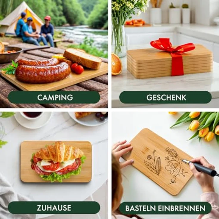 Blumtal Schneidebrett Frühstücksbrettchen 6er Set aus Bambus - 22x14x0,8 cm, Frühstücksbretter Holz, antibakterielles Holzbrettchen – Bild 6