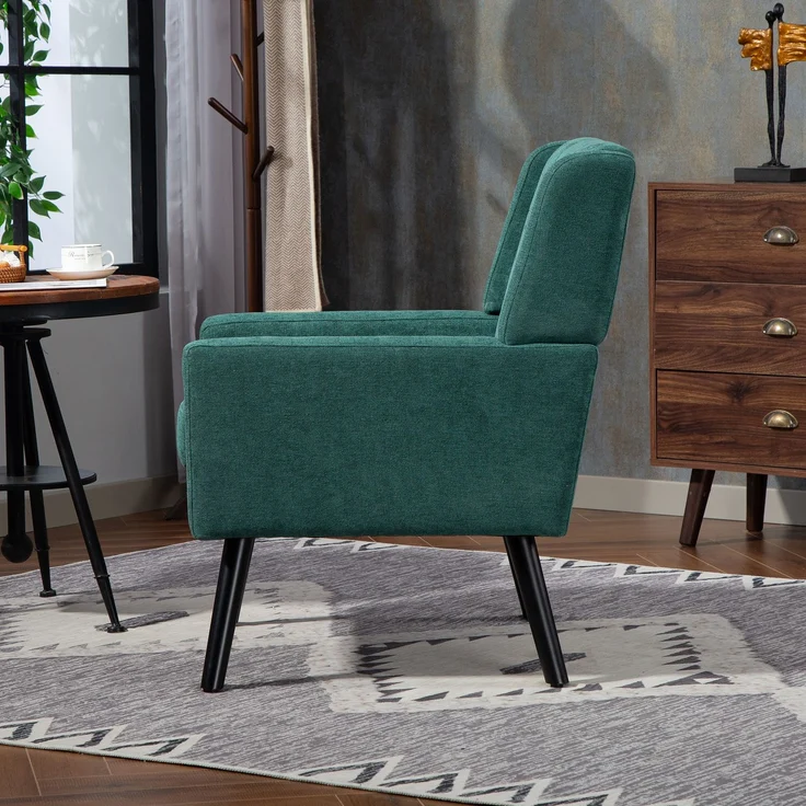 LVHOM Sessel aus Leinenstoff mit Knopfsteppung, Relaxsessel mit Massivholzbeinen, Polstersessel für Wohnzimmer & Büro, bis 130kg, Grün – Bild 7