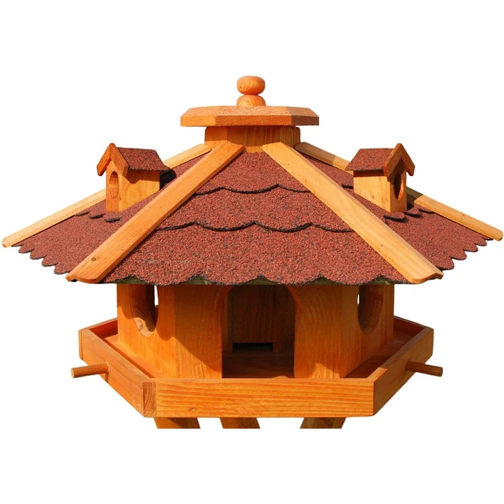 XXL Luxus Vogelhaus mit/ohne Solar/Ständer 135 cm hoch Holz Futterhaus 2026: Rot ohne Solar – Bild 4