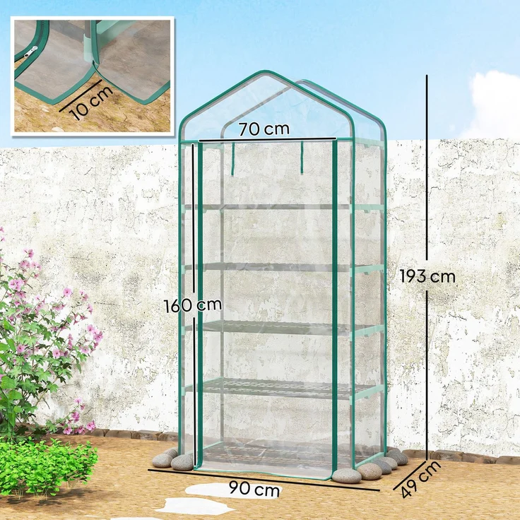 MELAYR, PVC-Gartengewächshaus mit 5 Regalböden, Balkongewächshaus, Stahlrahmen, 93,5 x 49,5 x 9 cm, Transparent – Bild 5