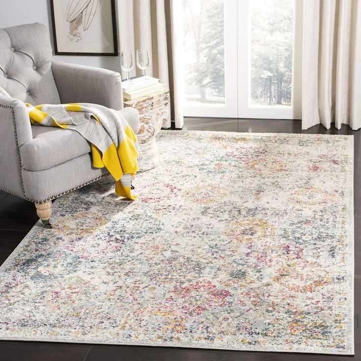 SAFAVIEH Distressed Teppich für Wohnzimmer, Esszimmer, Schlafzimmer - Madison Collection, Kurzer Flor, Grau und Gold, 122 X 183 cm