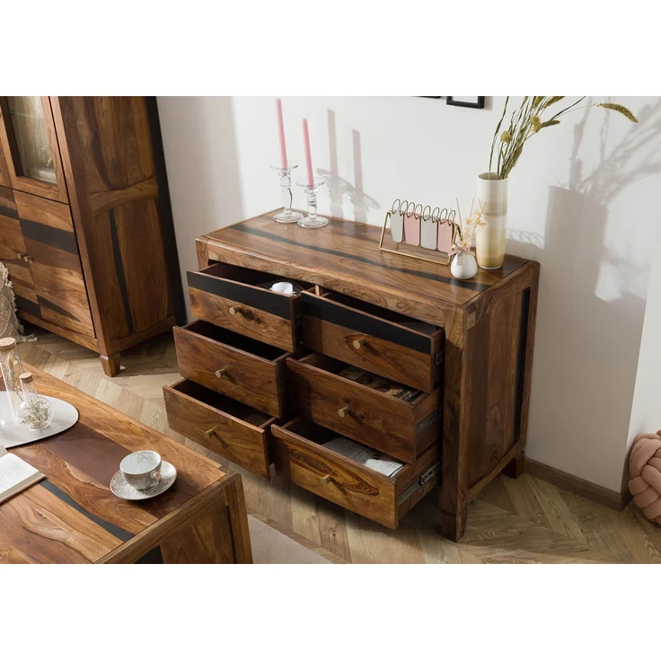 Sideboard Sheesham 110 x 45 x 80 dunkelbraun lackiert ANCONA #220 – Bild 4