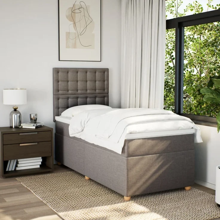 vidaXL Boxspringbett mit Matratze Taupe 90x190 cm Stoff 3293453 – Bild 5