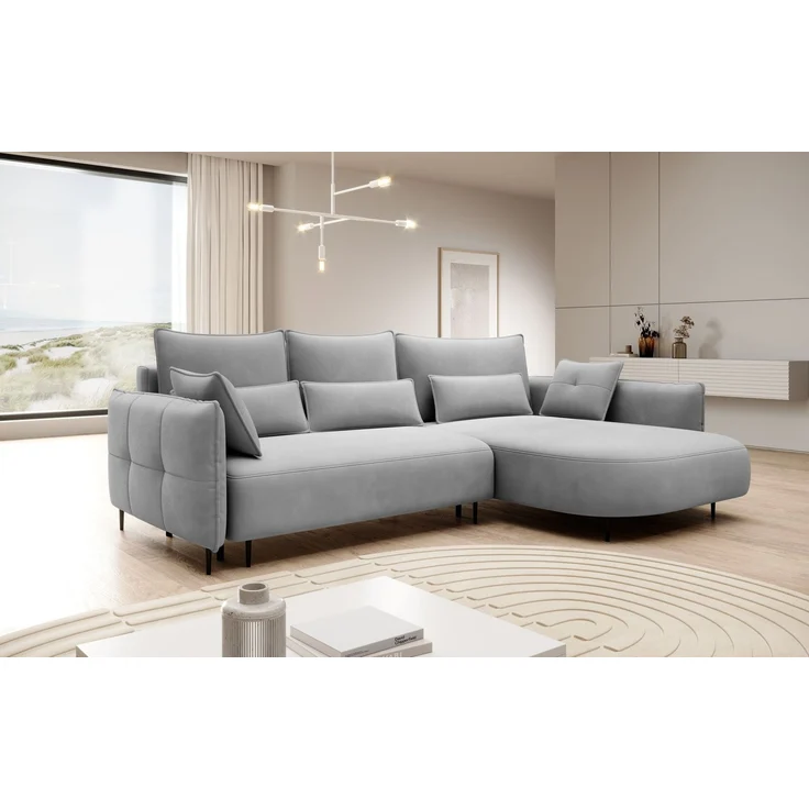 Selsey 'Oblivio' Ecksofa mit Schlaffunktion, Bettkasten, Samt wasserabweisend, Ottomane rechts, Grau – Bild 2